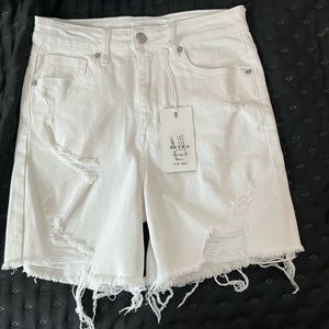 NWTS Risen white high rise distressed mid thigh shorts. Sz Small
